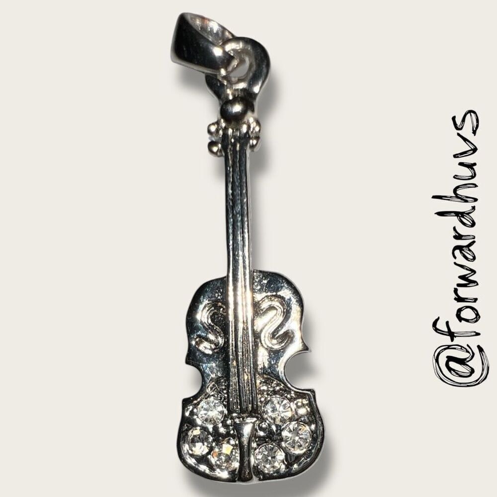 Bundle Sale 3 for $15 | Silver Tone Guitar Pendant – 1.25” – Rhinestone Accents